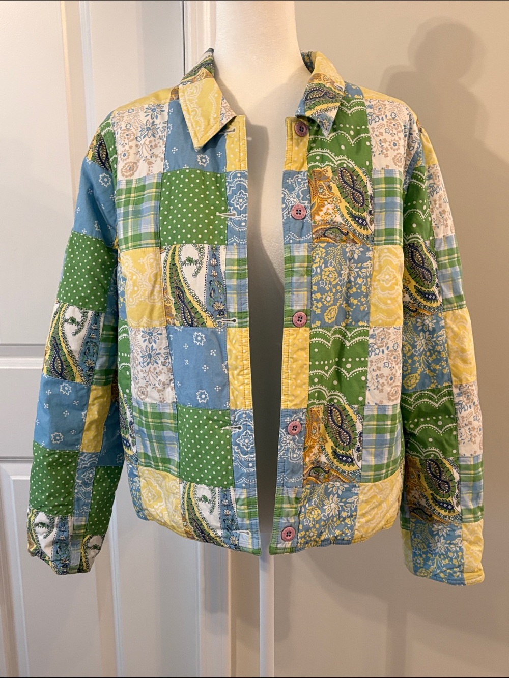 Vintage Kate Hill Reversible Patchwork Quilted/Plaid Jacket Size 14 100% Cotton